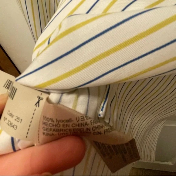 Massimo Dutti Striped Blouse Ruffle Sleeves in Chartreuse White and Blue Size 6 - Picture 3 of 7